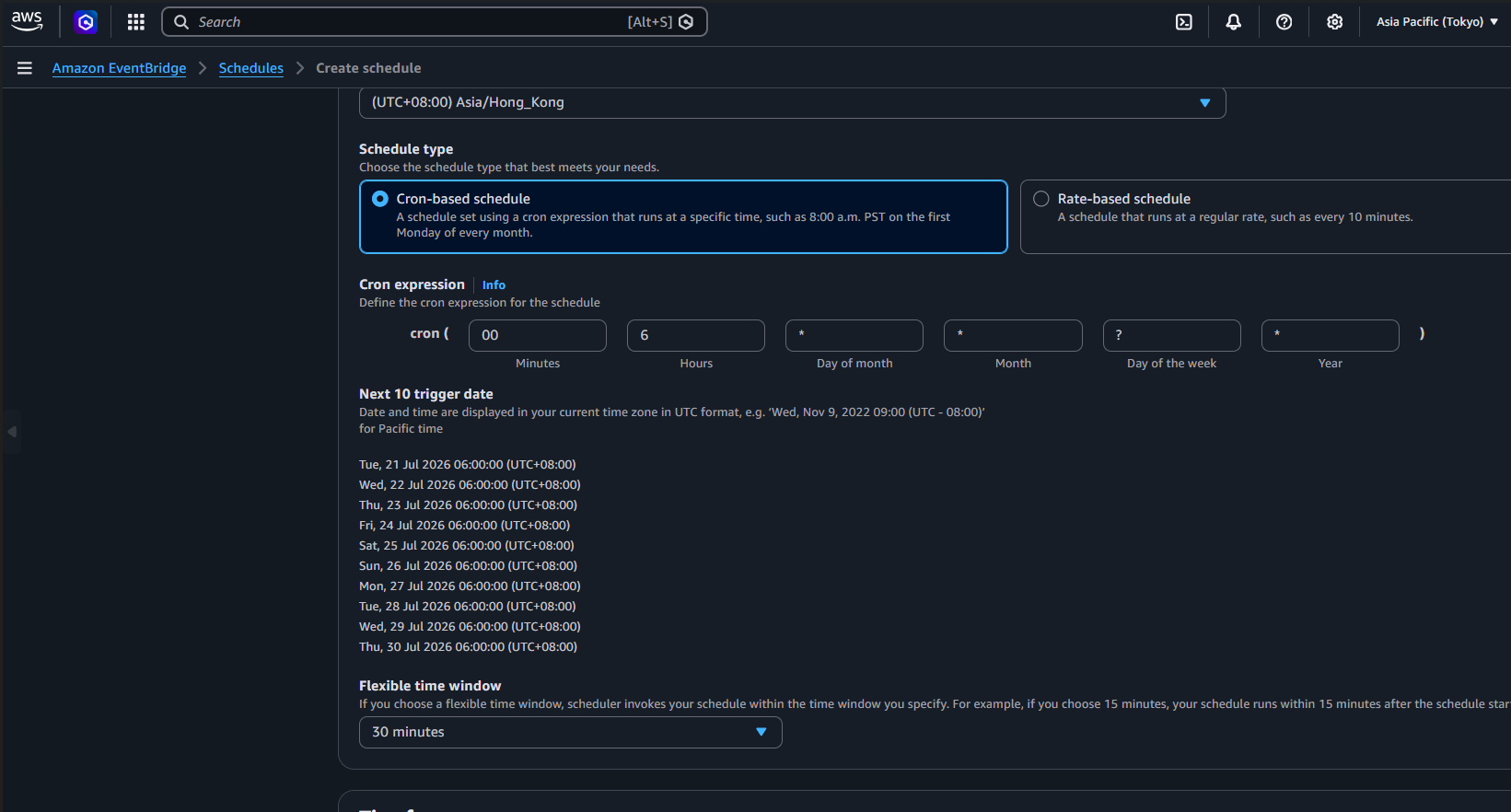 Amazon EventBridge Scheduler 6 AM trigger