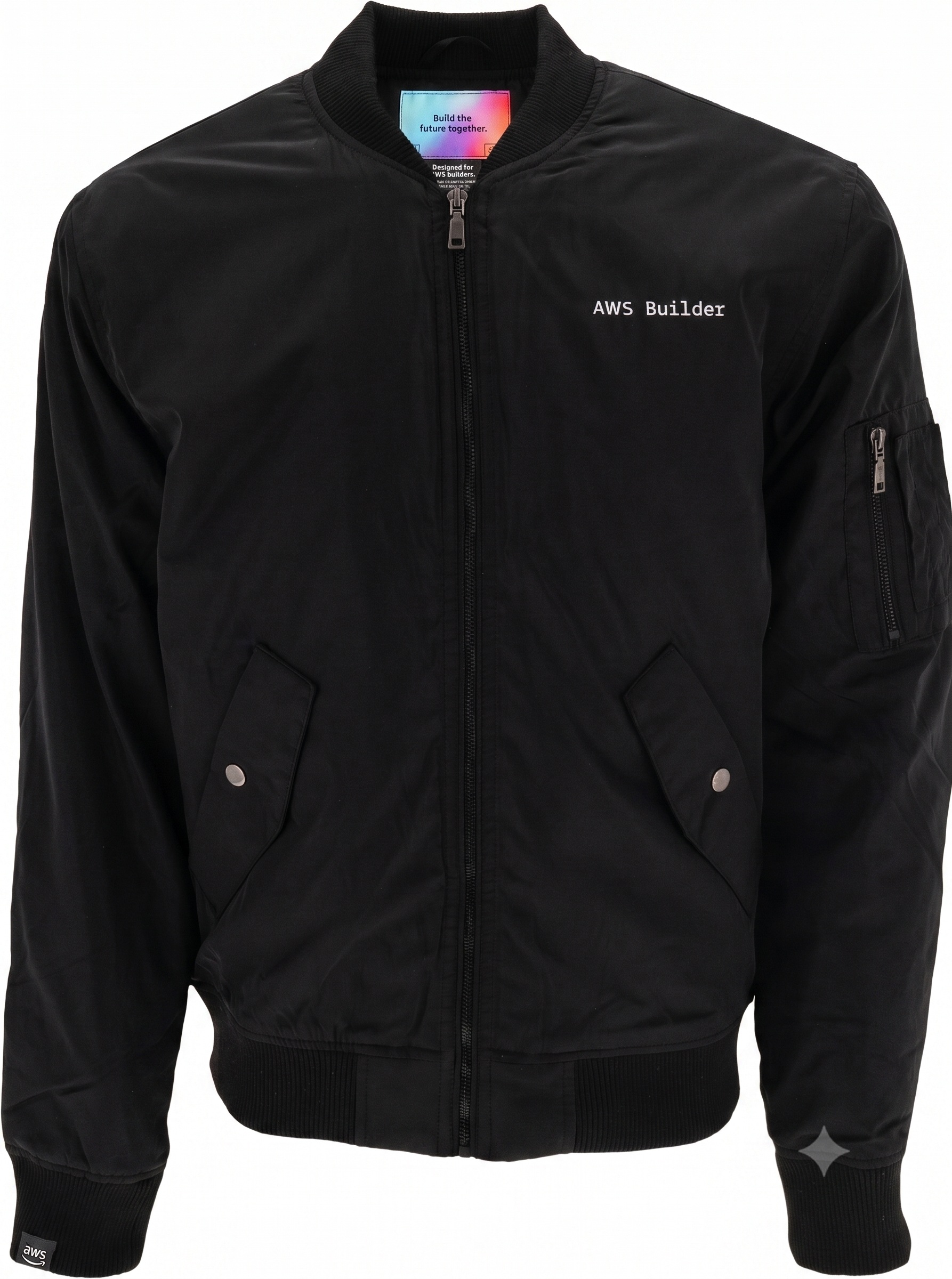 Black AWS Builder Jacket with white chest embroidery and gradient collar label