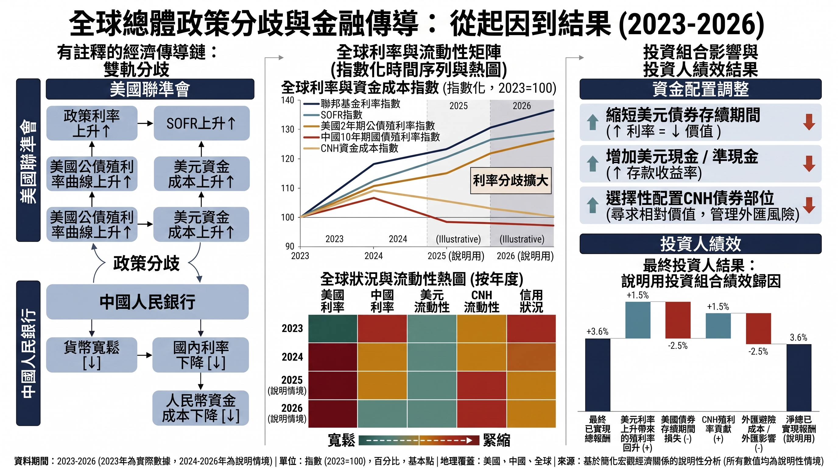 全球宏觀因果圖：能源、利率、融資與投資組合傳導。